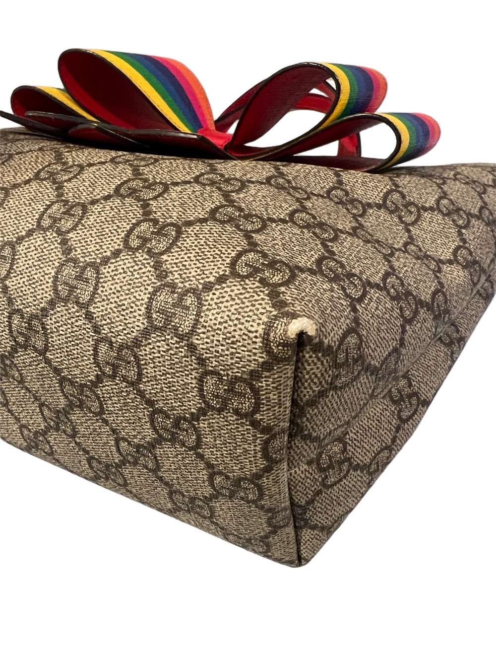 Gucci Girl's GG Supreme Rainbow Bow Tote - Picture 7 of 14